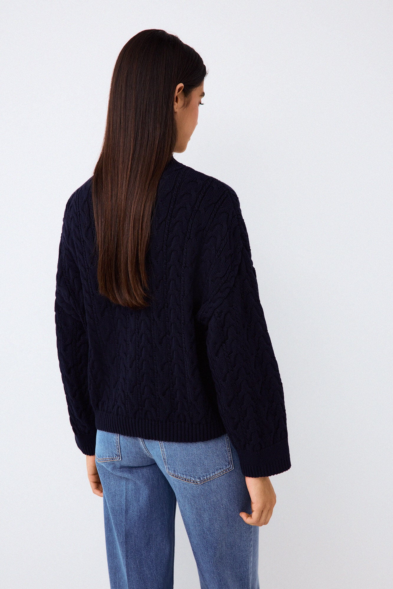 Pedro del Hierro Spanish cotton cross-knit loose jumper Blue
