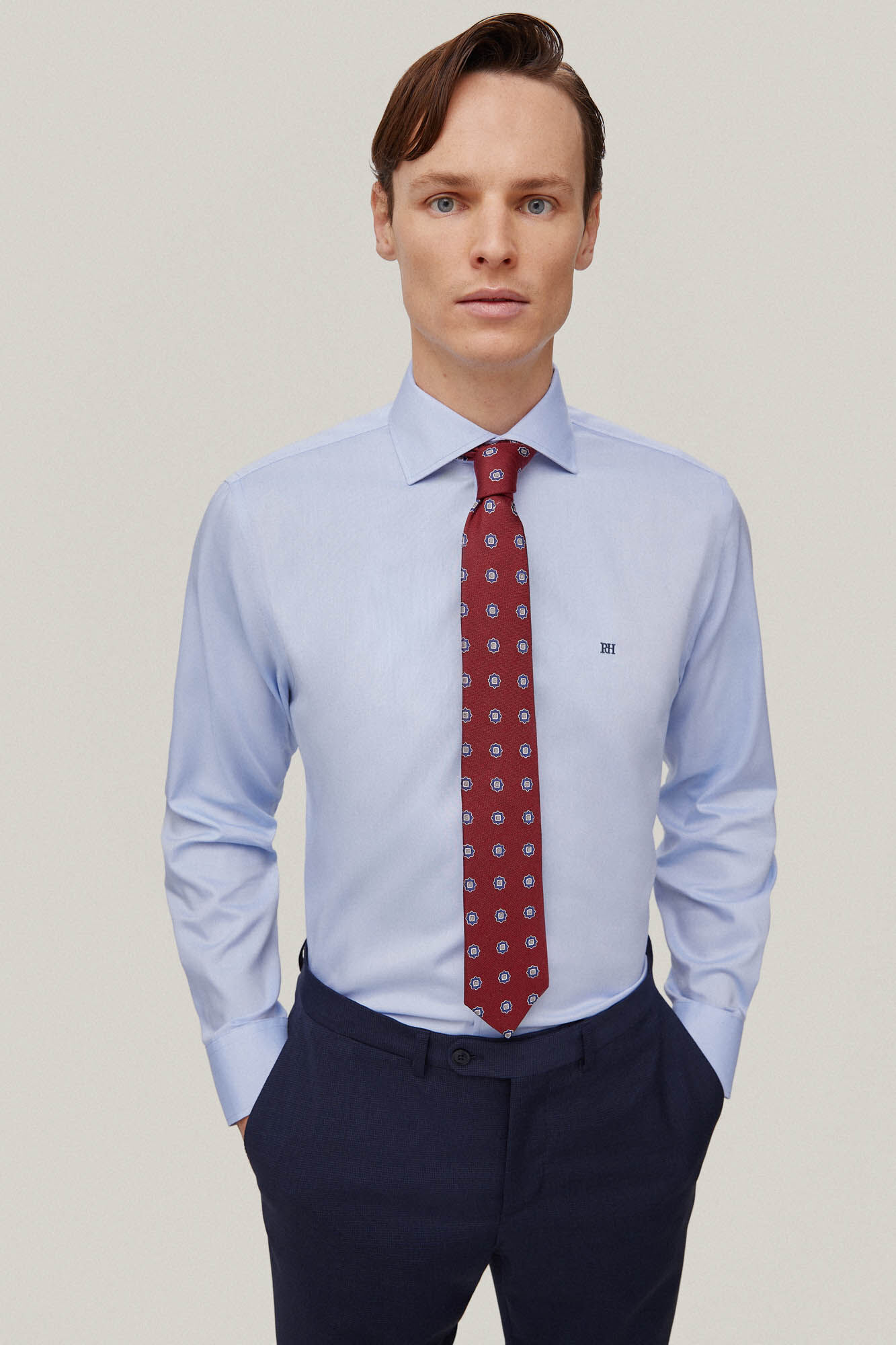 Pedro del Hierro Plain pinpoint dress shirt, non-iron + stain-resistant Blue