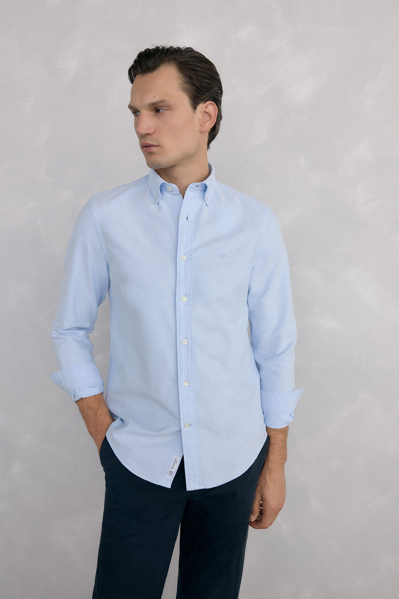 Pedro del Hierro Camisa ic&oacute;nica em oxford lisa Azul