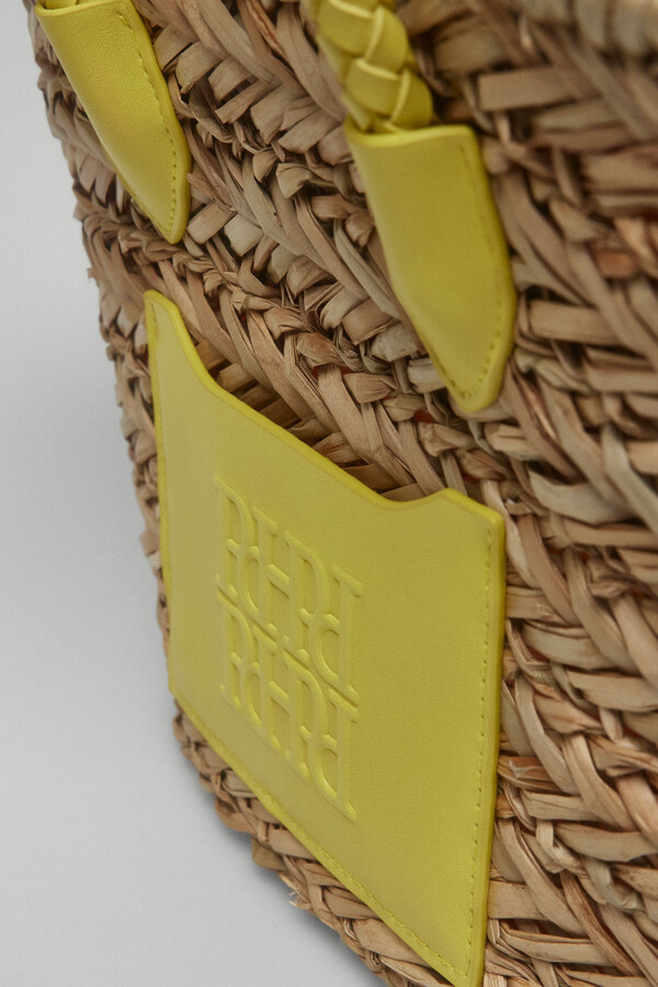 Pedro del Hierro Mini raffia basket bag with logo Yellow