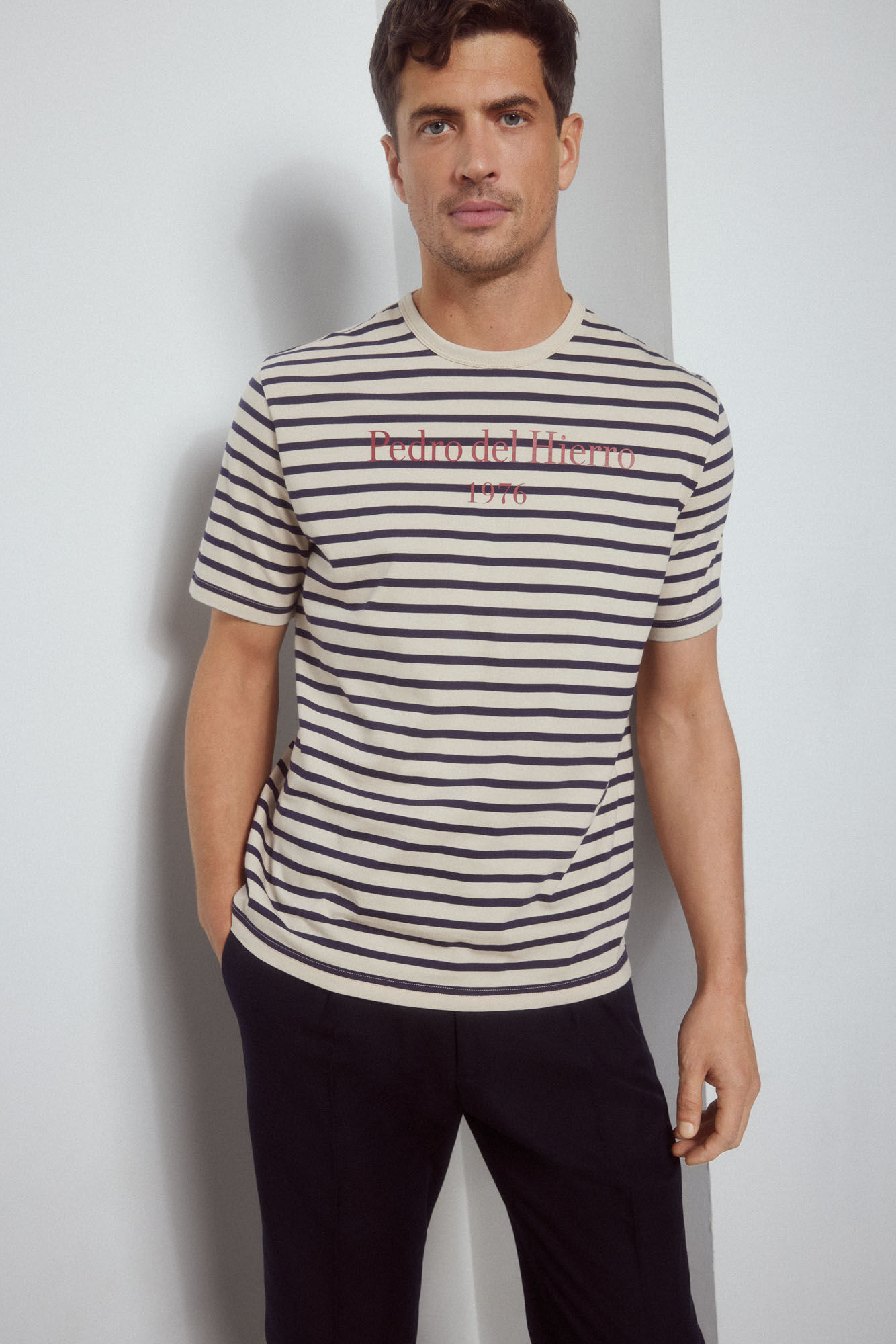 Pedro del Hierro Camiseta de rayas logo Azul
