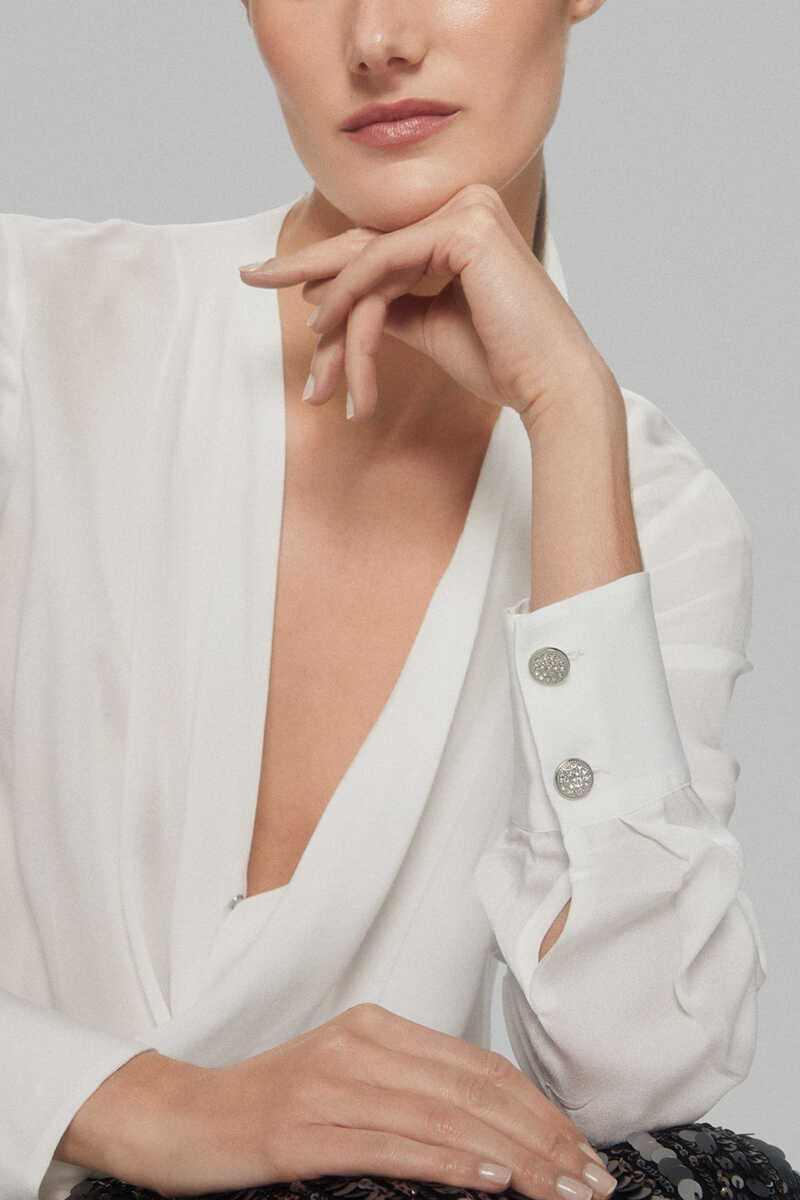 Pedro del Hierro Jewel button crossover neckline fluid blouse Ecru