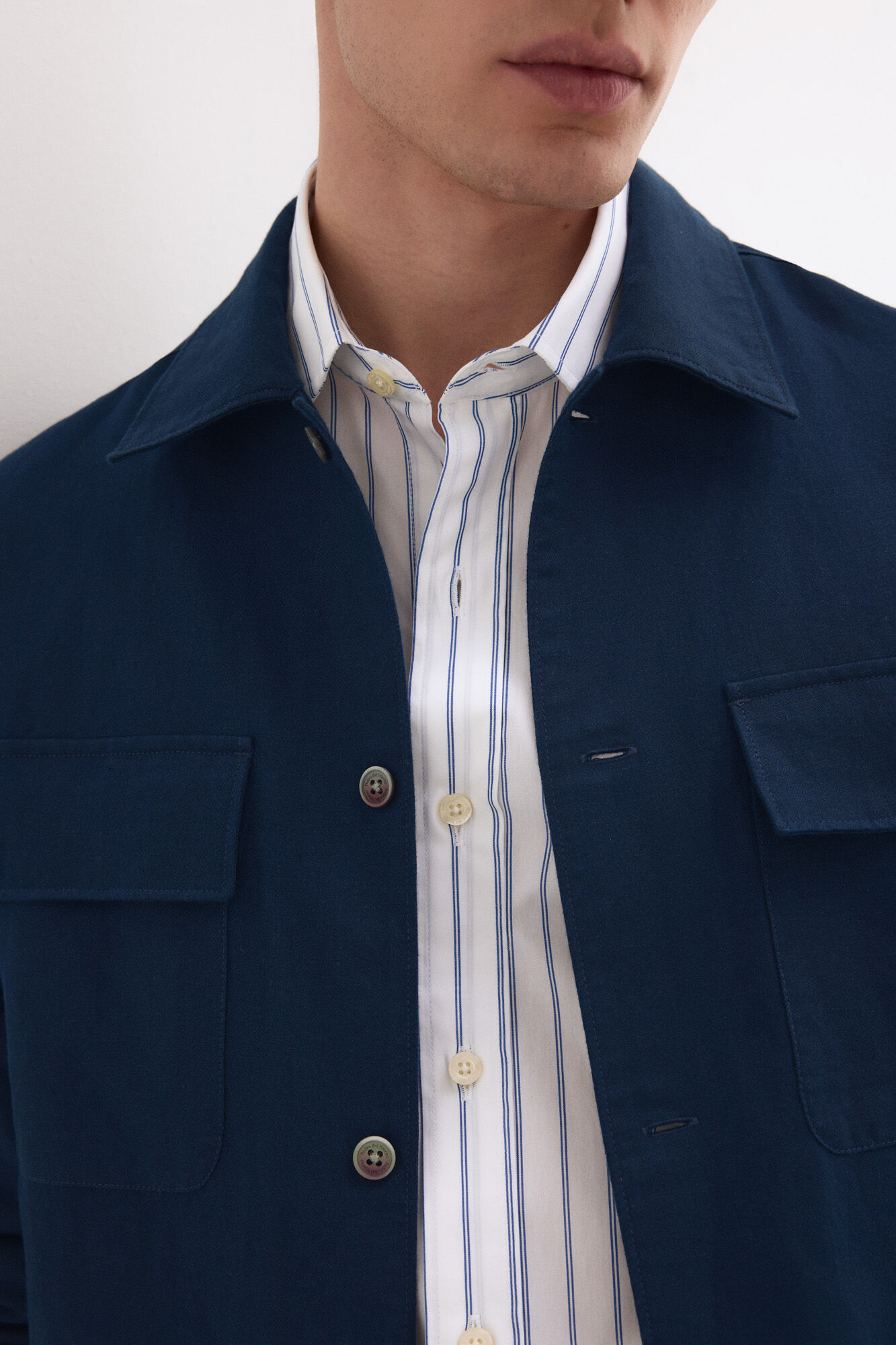 Pedro del Hierro Cotton linen plain overshirt Blue