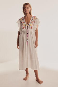 Pedro del Hierro Embroidered and flounced open kaftan White