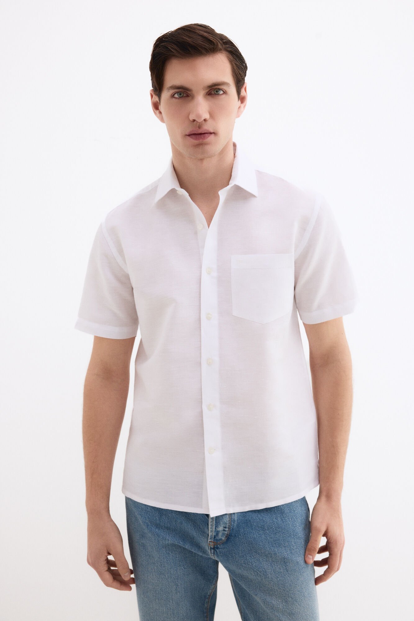 Pedro del Hierro Linen cotton plain shirt White