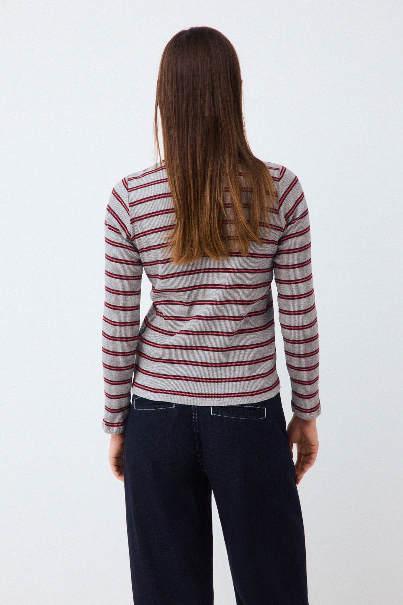 Pedro del Hierro Striped long sleeve T-shirt Grey