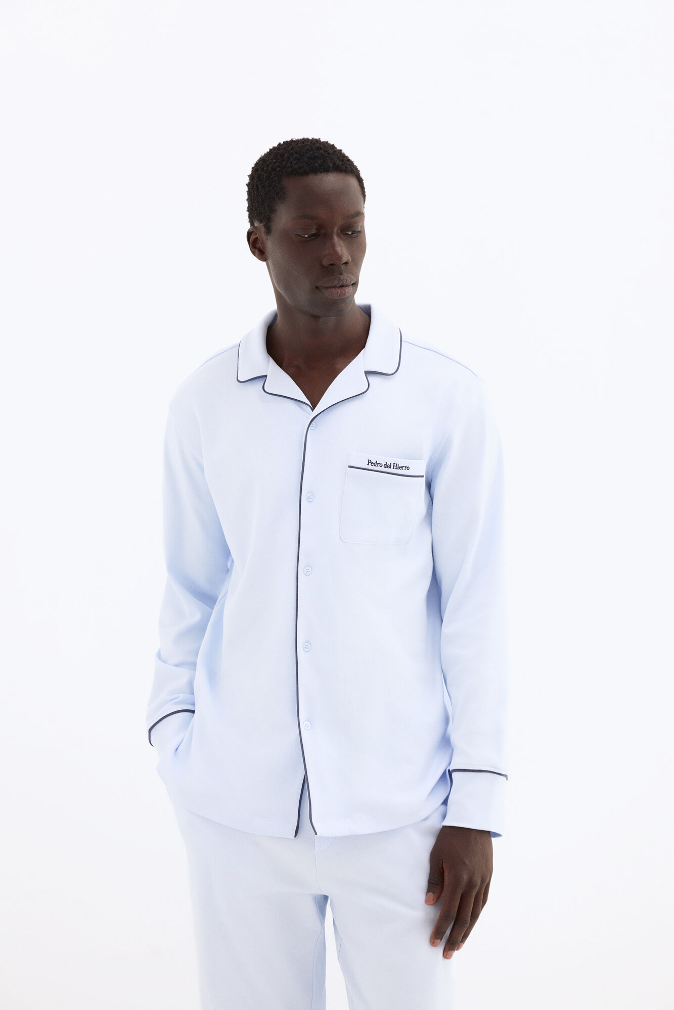 Pedro del Hierro Camisa de pijama de manga comprida em algod&atilde;o espanhol Azul