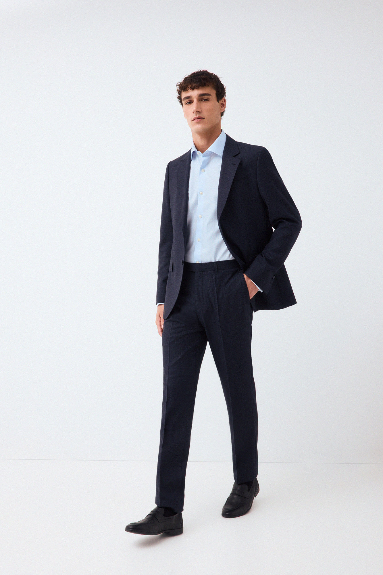 Pedro del Hierro Blue plaid slim fit tailored trousers Blue