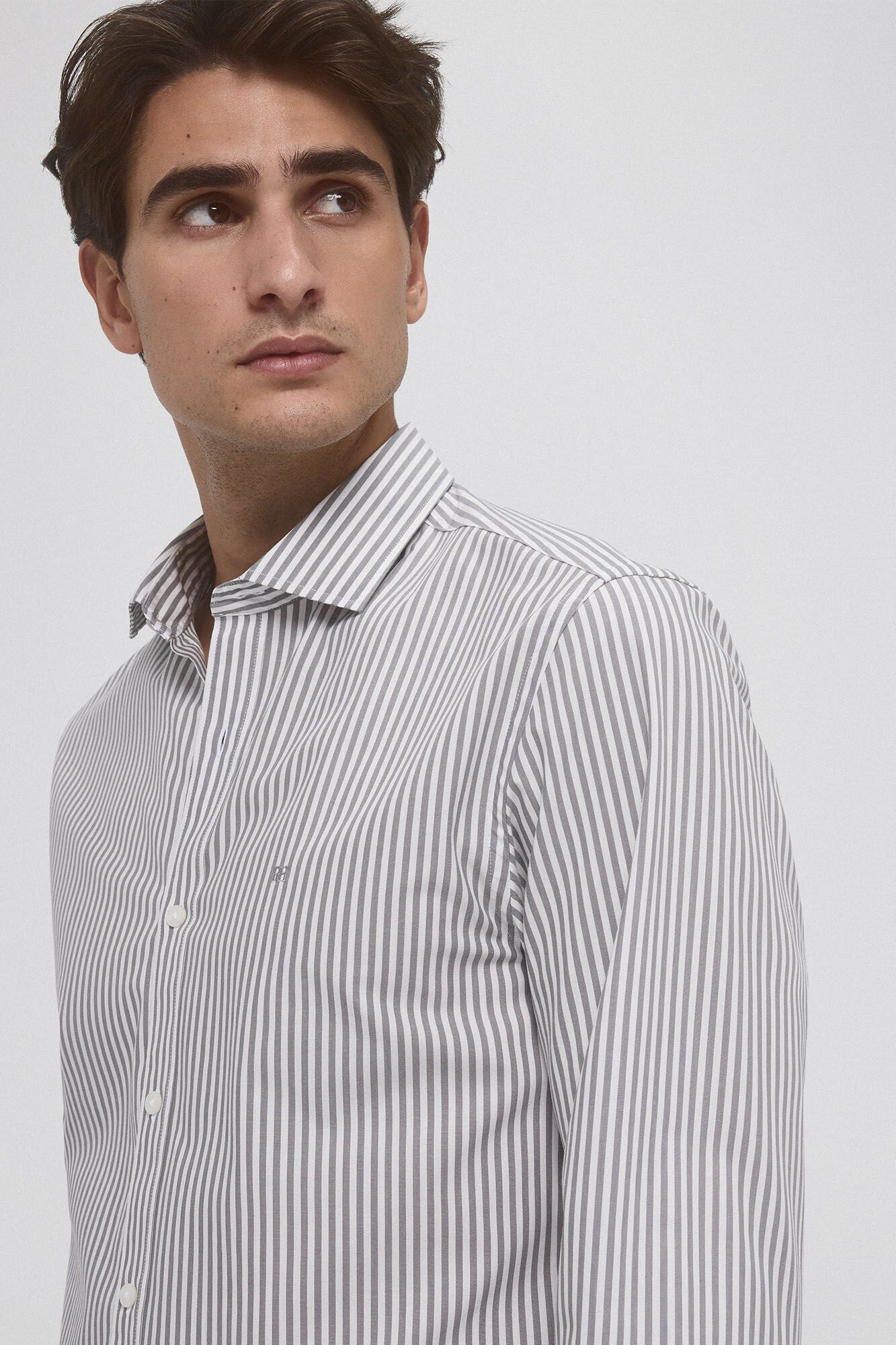 Pedro del Hierro Camisa rayas wrinkle free Gris
