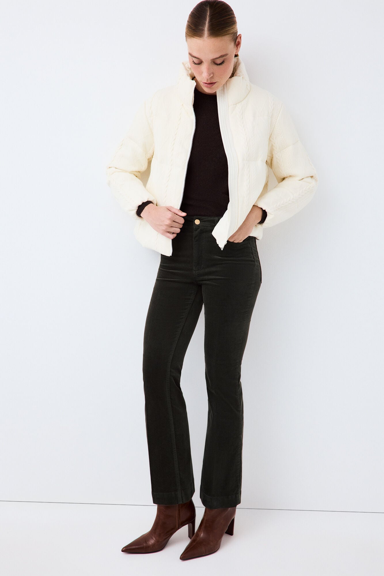 Pedro del Hierro Short jersey-knit parka Ecru