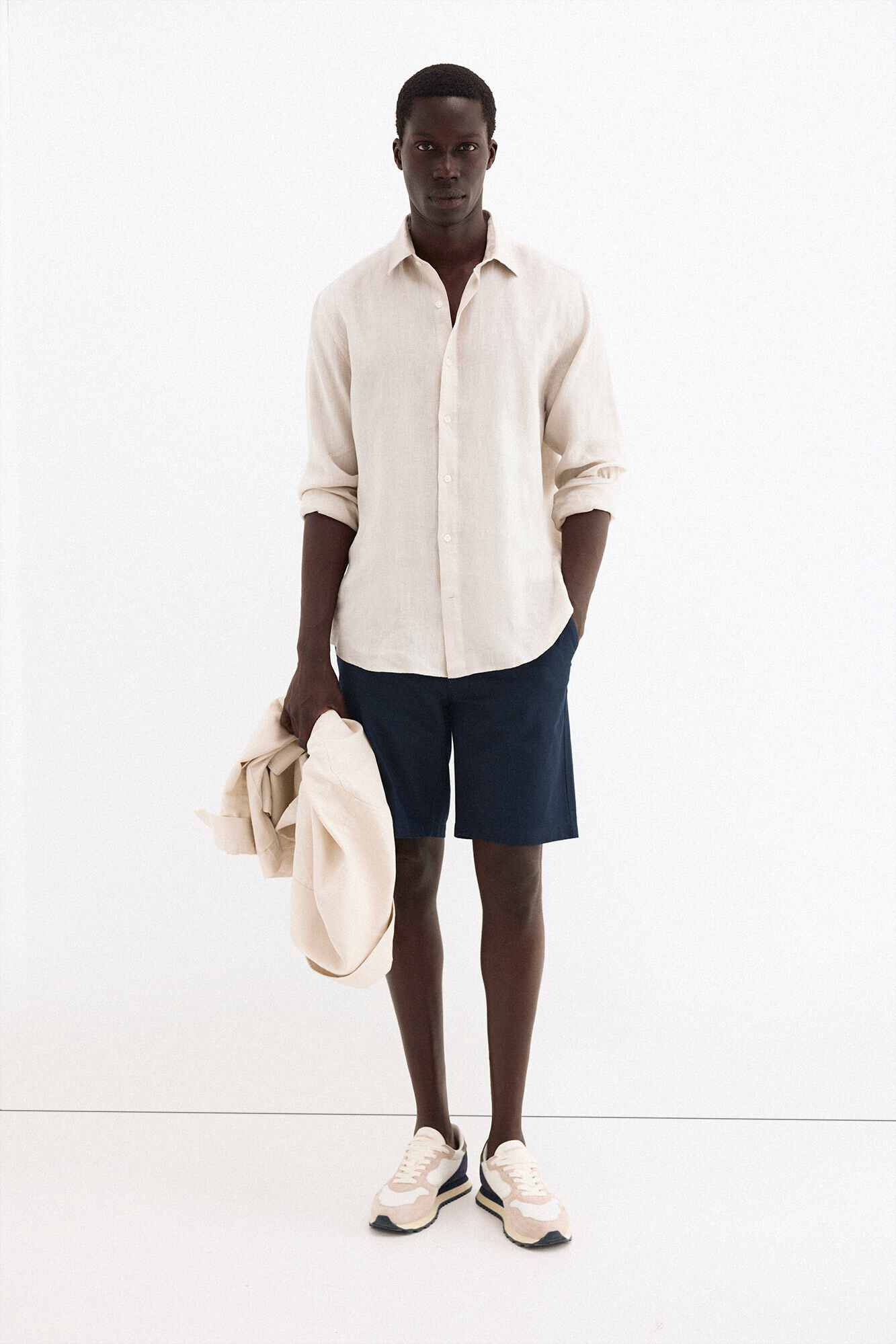 Pedro del Hierro Bermuda em linho e algod&atilde;o