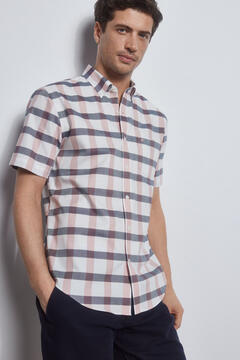 Pedro del Hierro Checked short-sleeved non-iron shirt Red