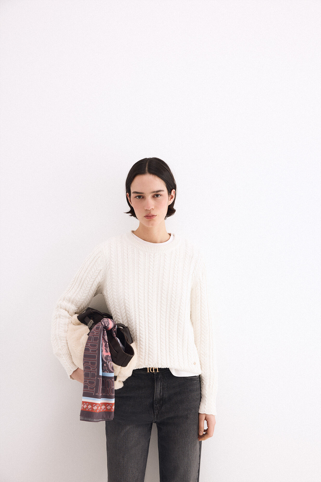 Pedro del Hierro Cross-knit cropped jumper Ecru