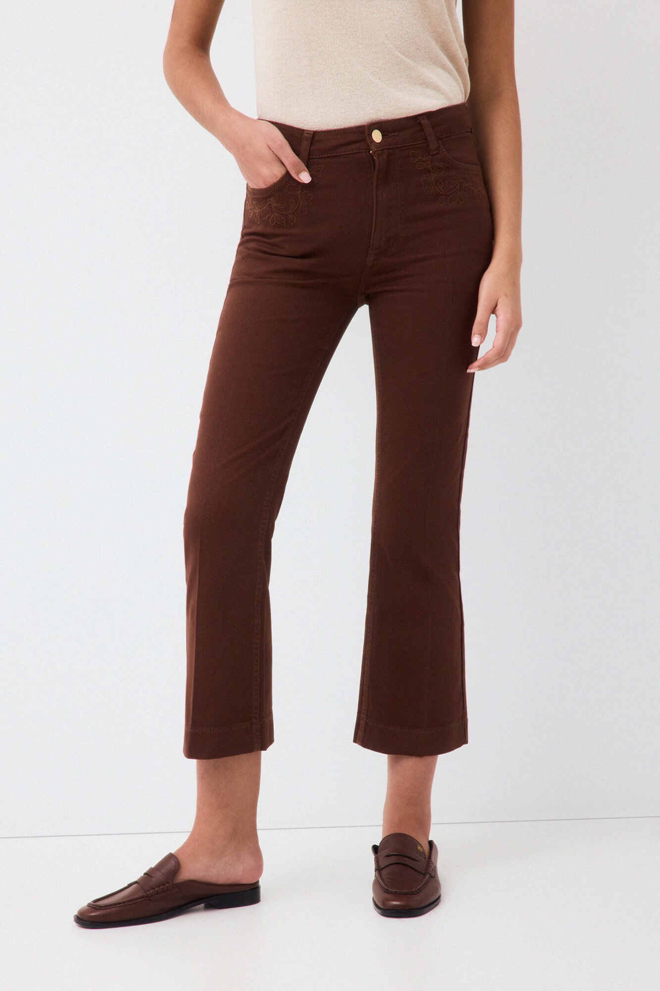Pedro del Hierro Jeans flare cropped bordado