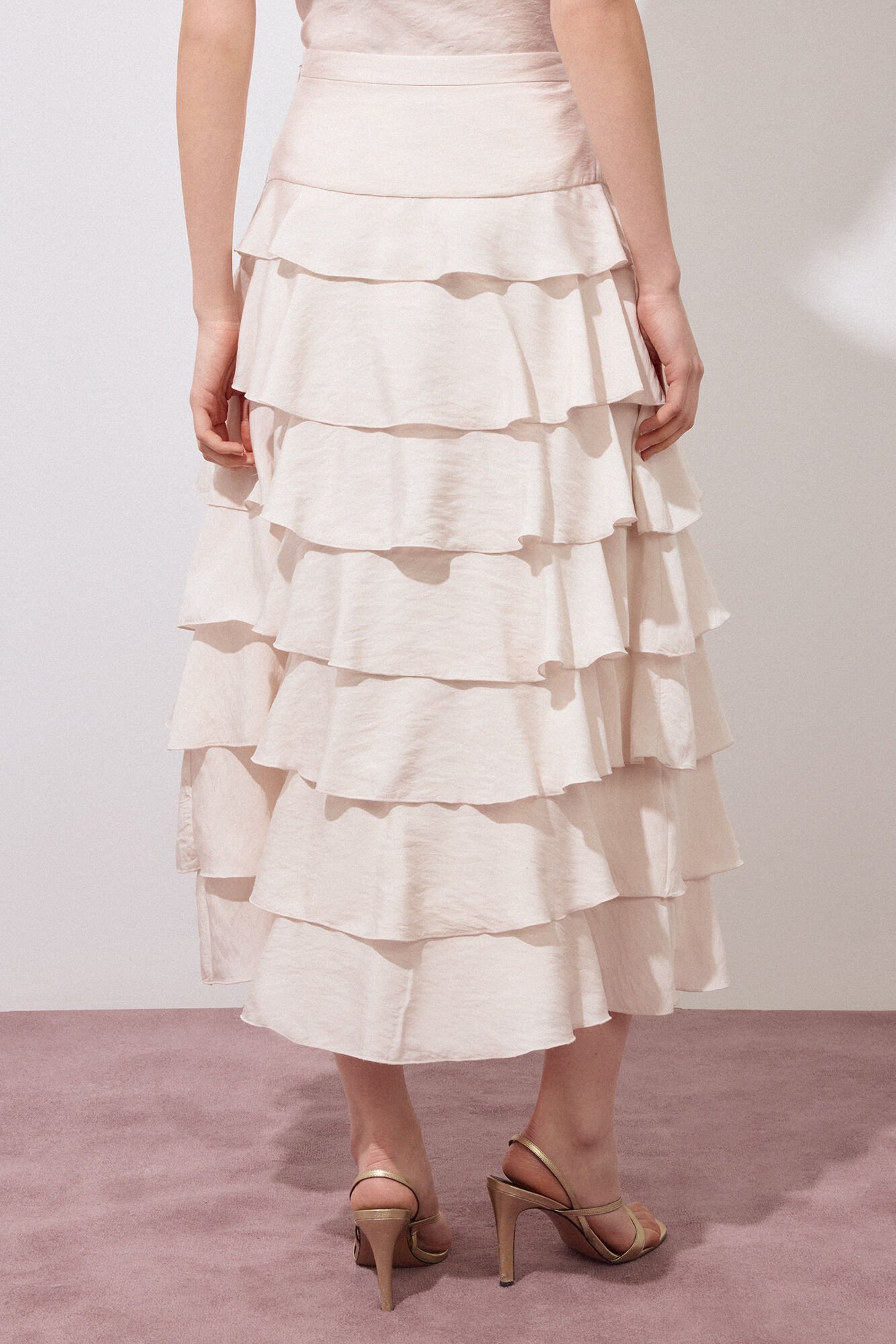 Pedro del Hierro Ruffle midi skirt Ecru