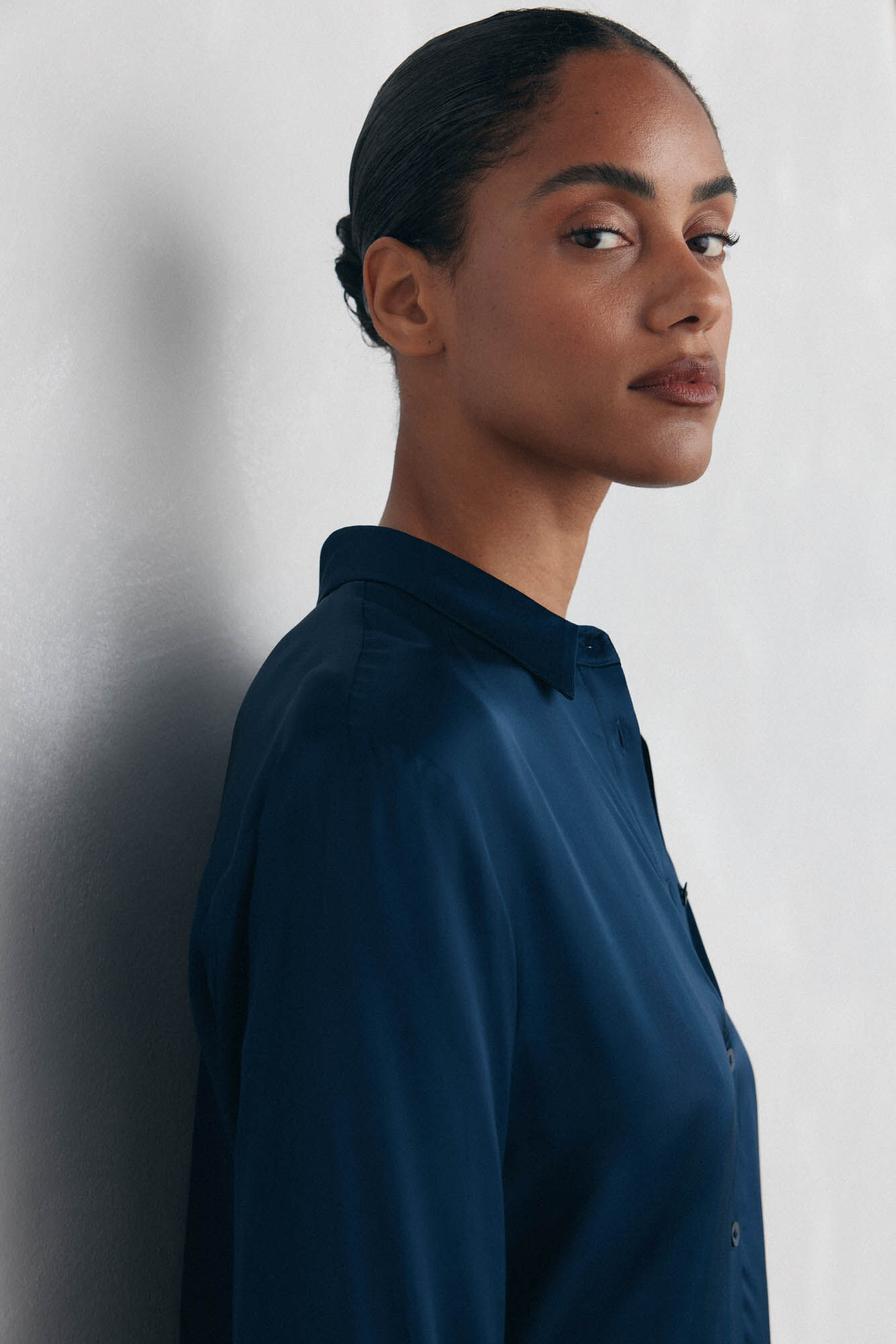 Pedro del Hierro Camisa sat&eacute;n lisa Azul