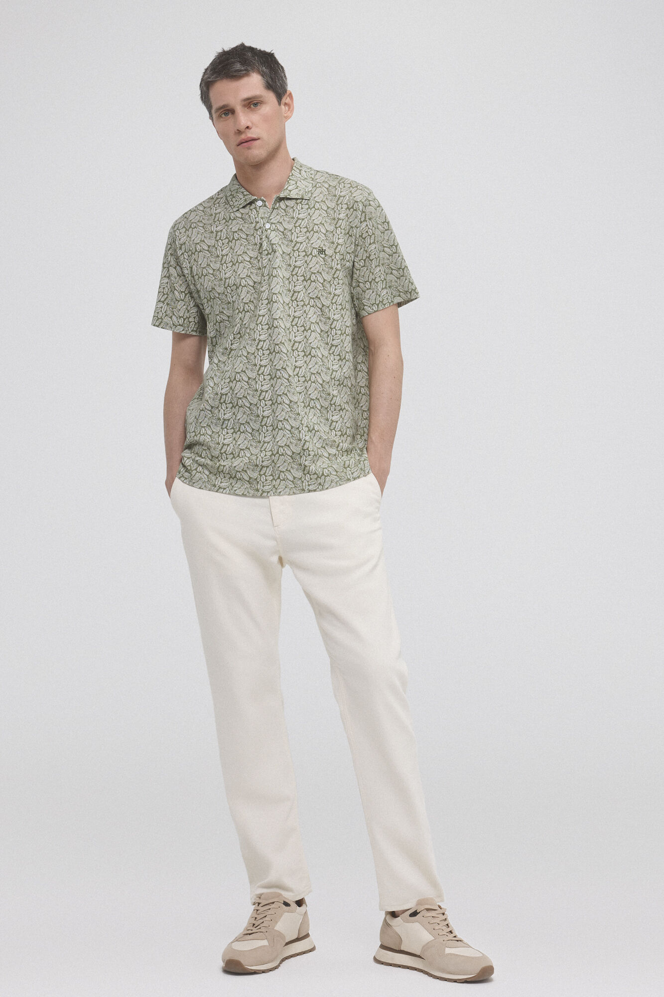 Pedro del Hierro Leaf print polo shirt Green