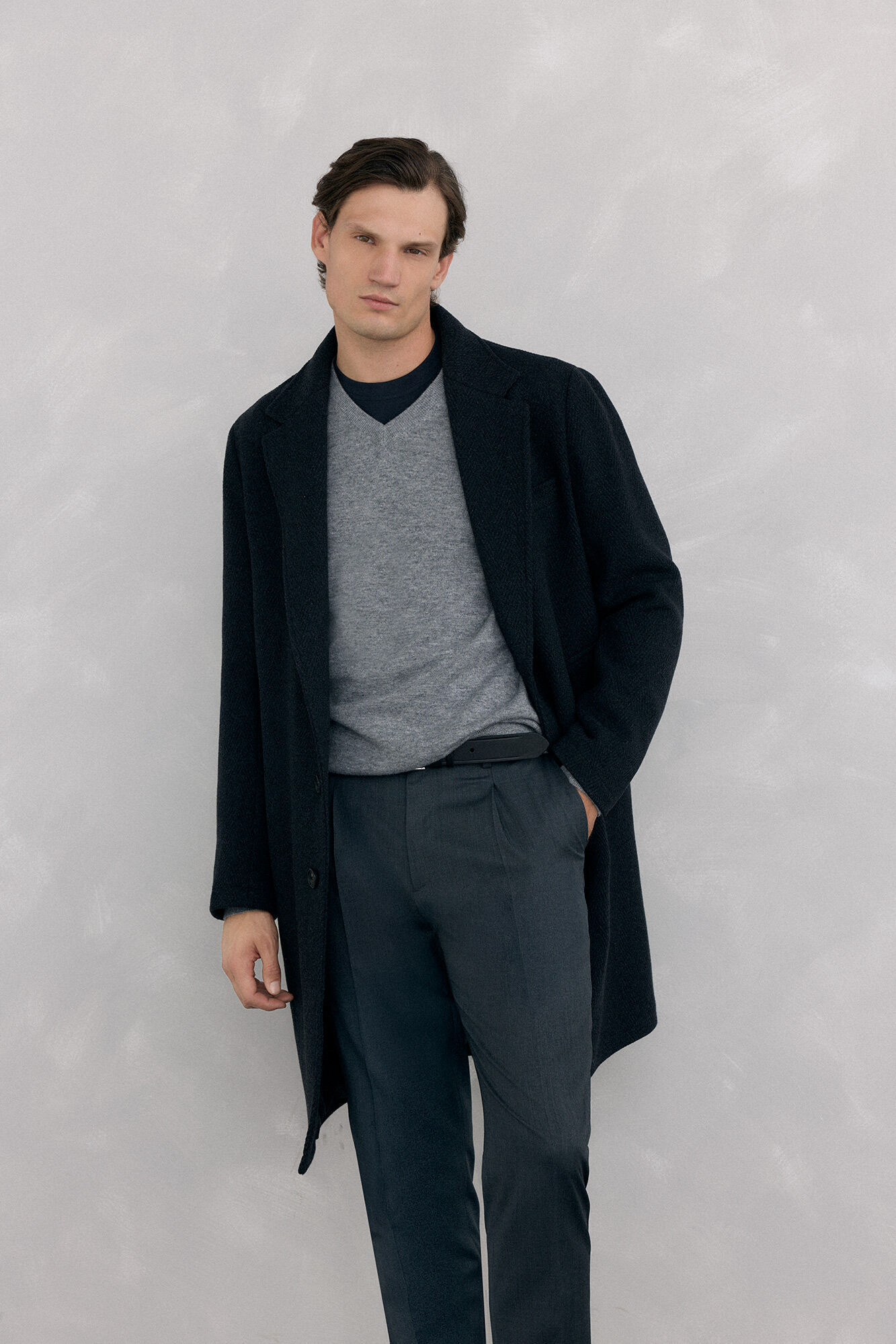 Pedro del Hierro Grey herringbone coat with removable lining  Grey