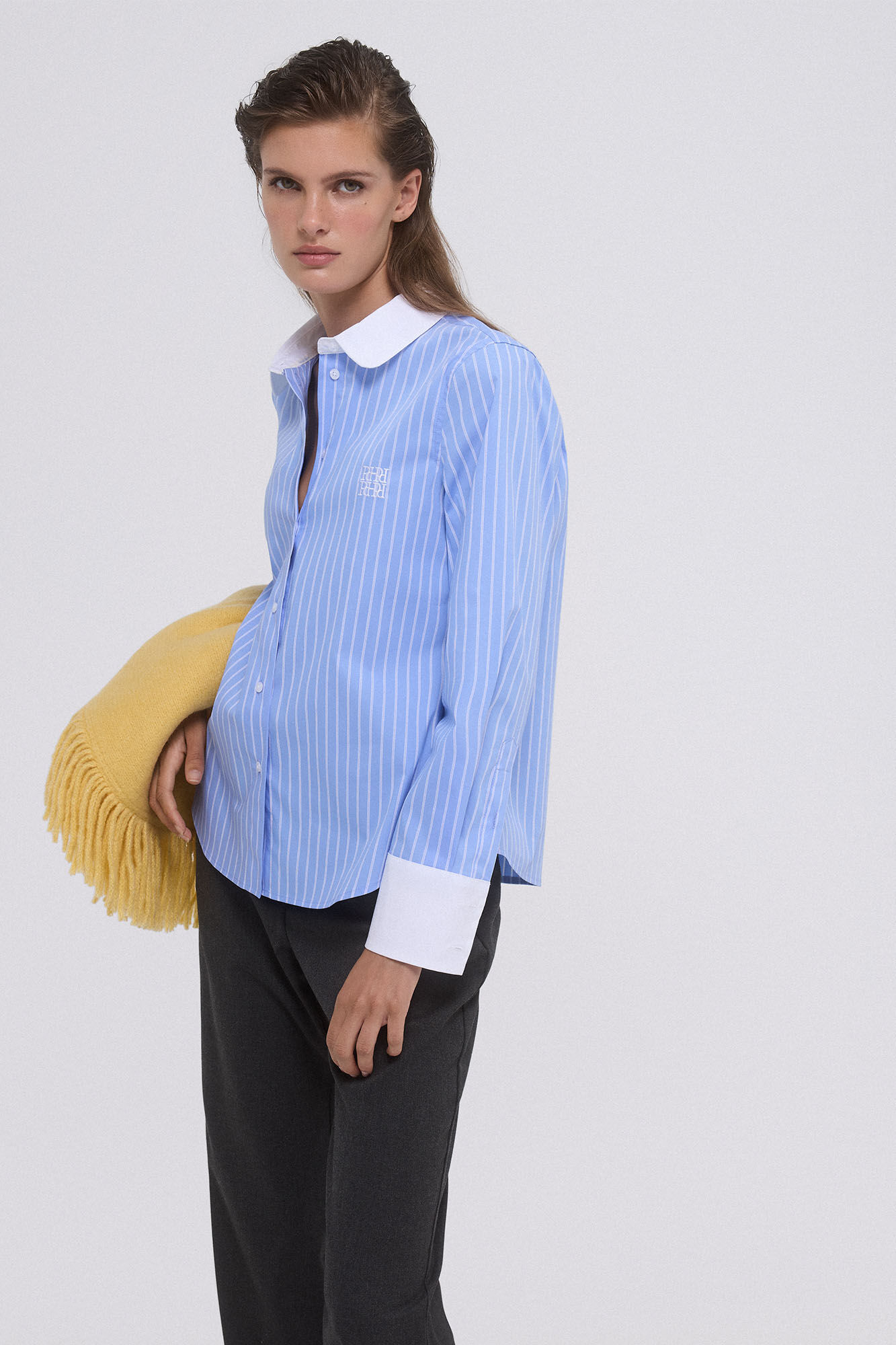 Pedro del Hierro Easy iron striped baby neck shirt Blue