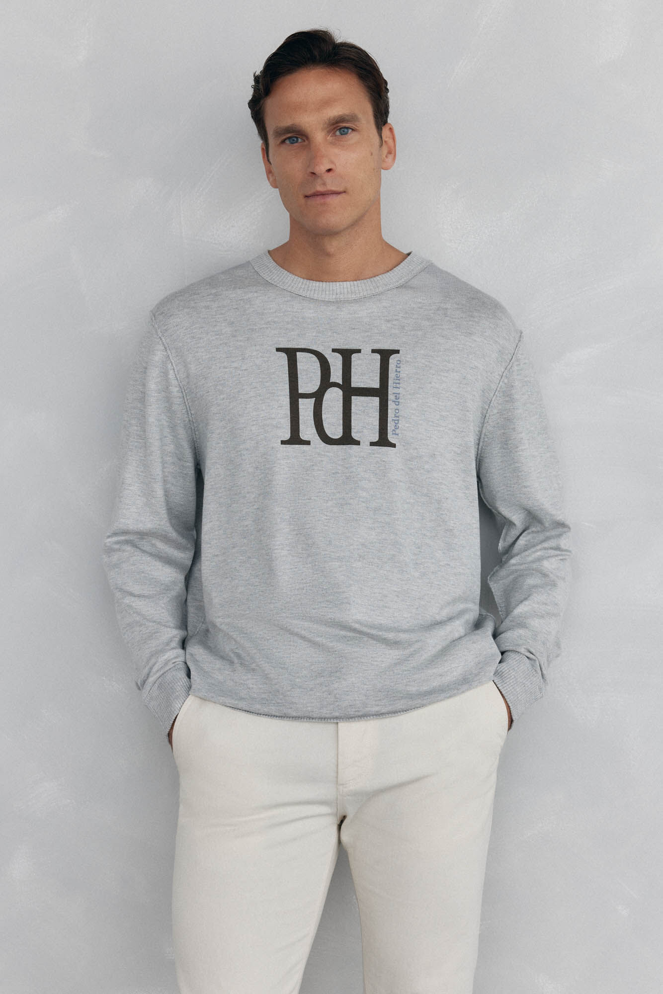 Pedro del Hierro Big logo fine jersey-knit sweater  Grey
