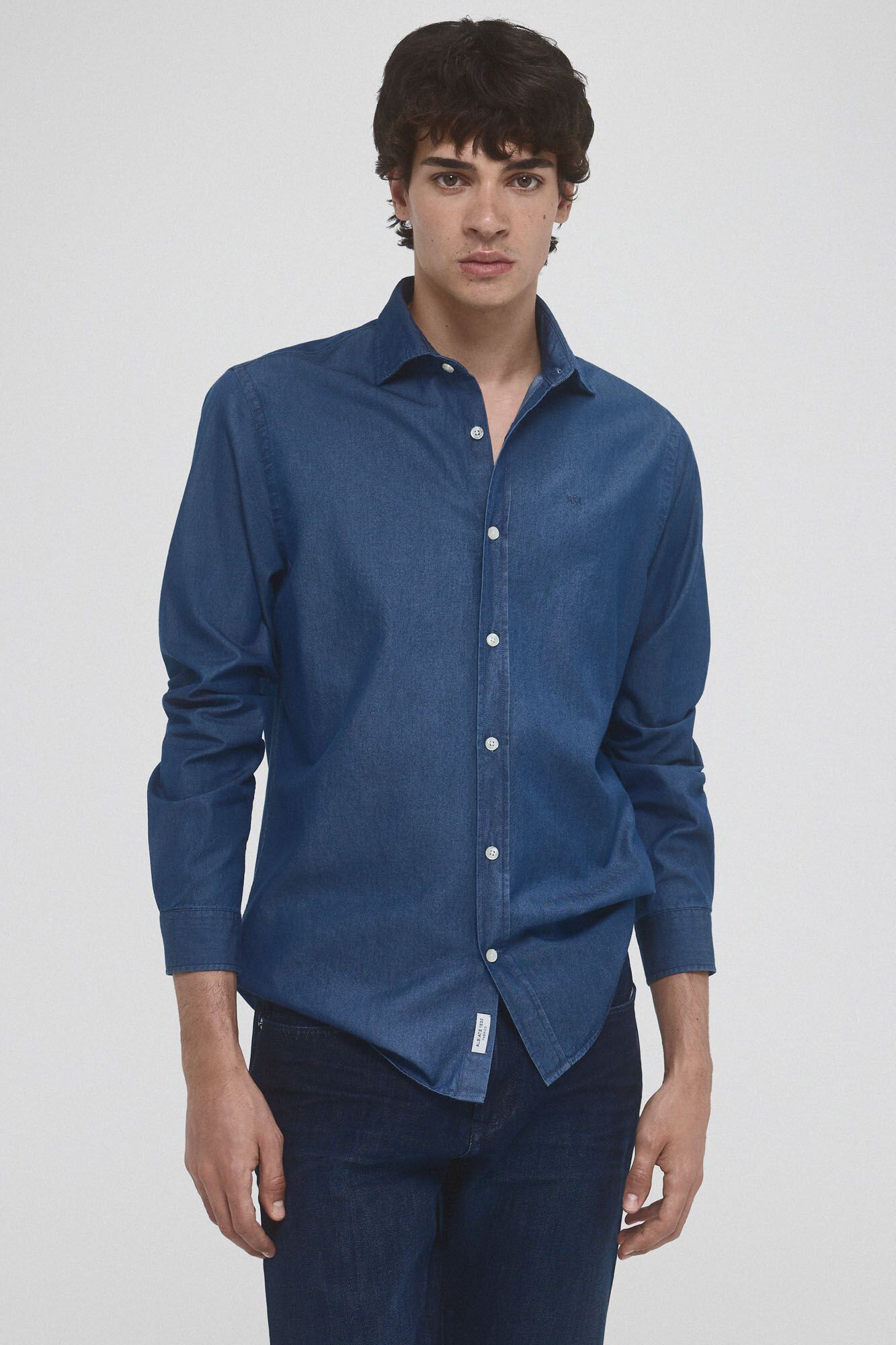 Pedro del Hierro Camisa denim tejido italiano Azul