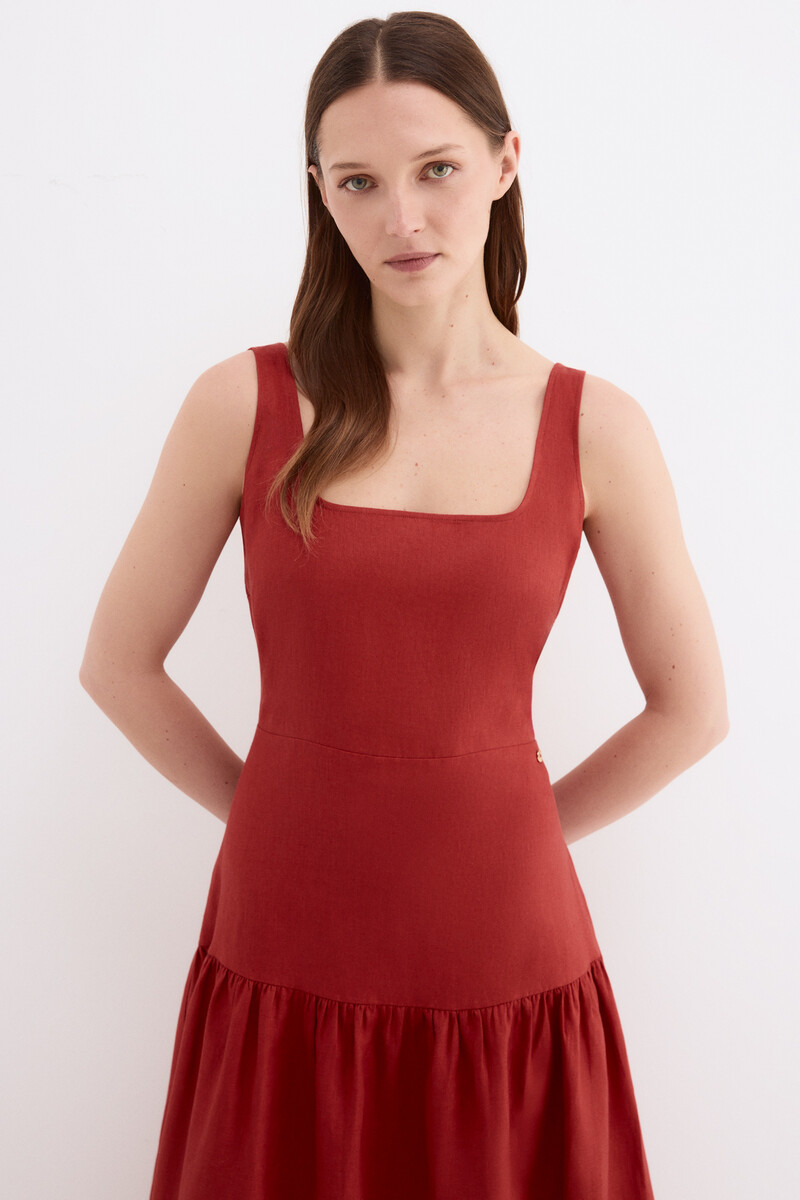 Pedro del Hierro Linen midi dress Red