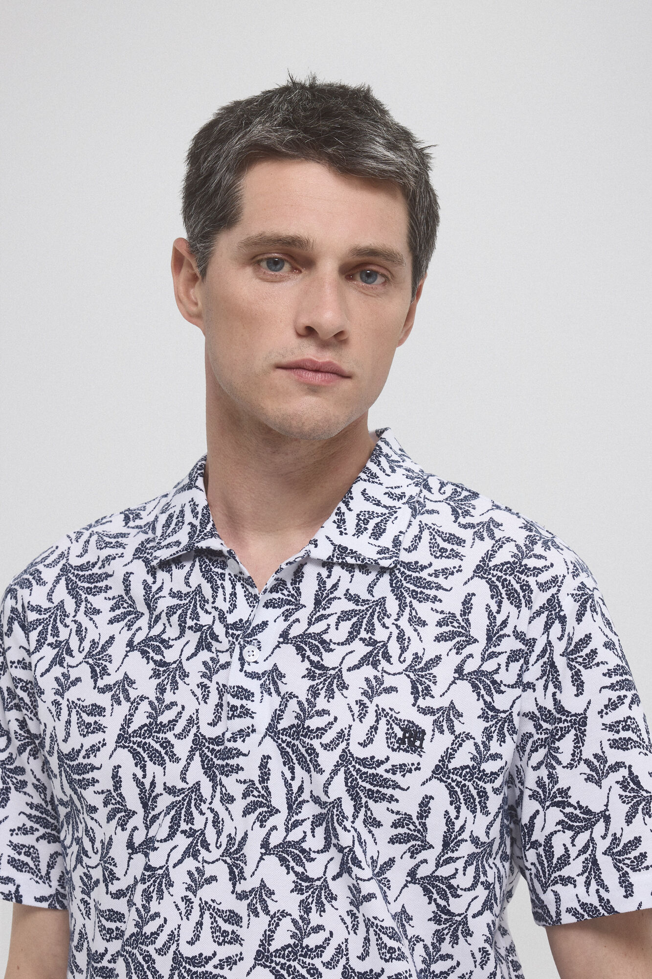 Pedro del Hierro Botanical print polo shirt Blue