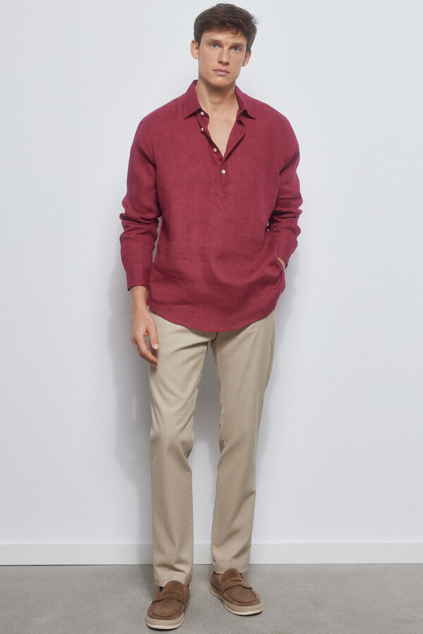 Pedro del Hierro Plain linen polo shirt Red