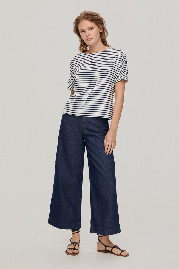 Pedro del Hierro Striped T-shirt with buttons Blue