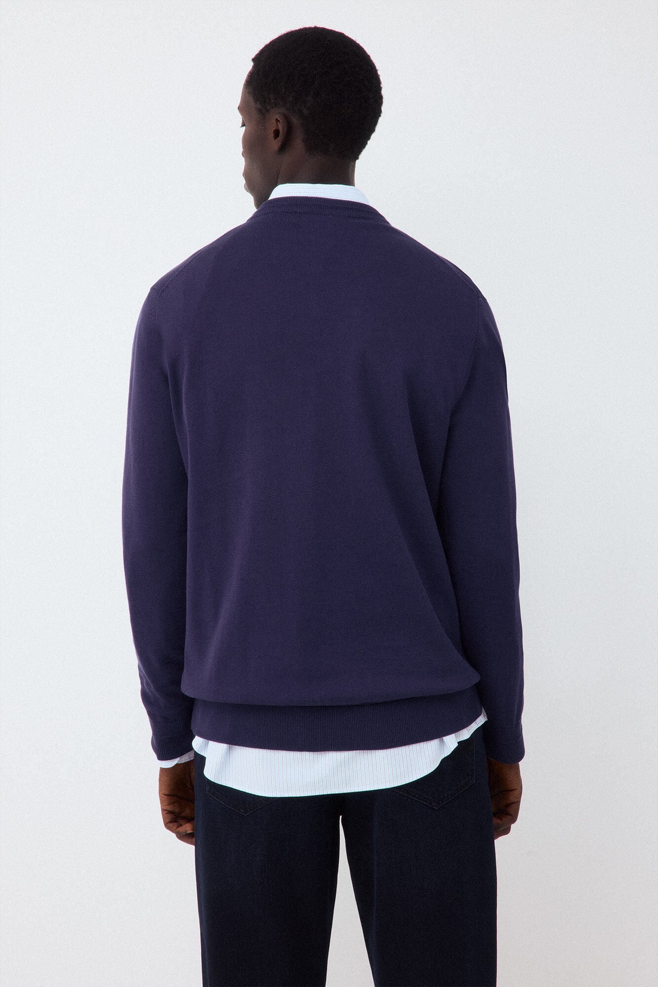 Pedro del Hierro Premium cotton fine knit V-neck jumper Blue