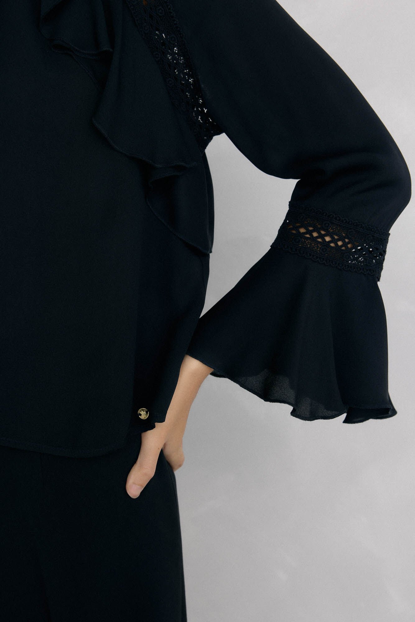Pedro del Hierro Ruffled lace blouse Black