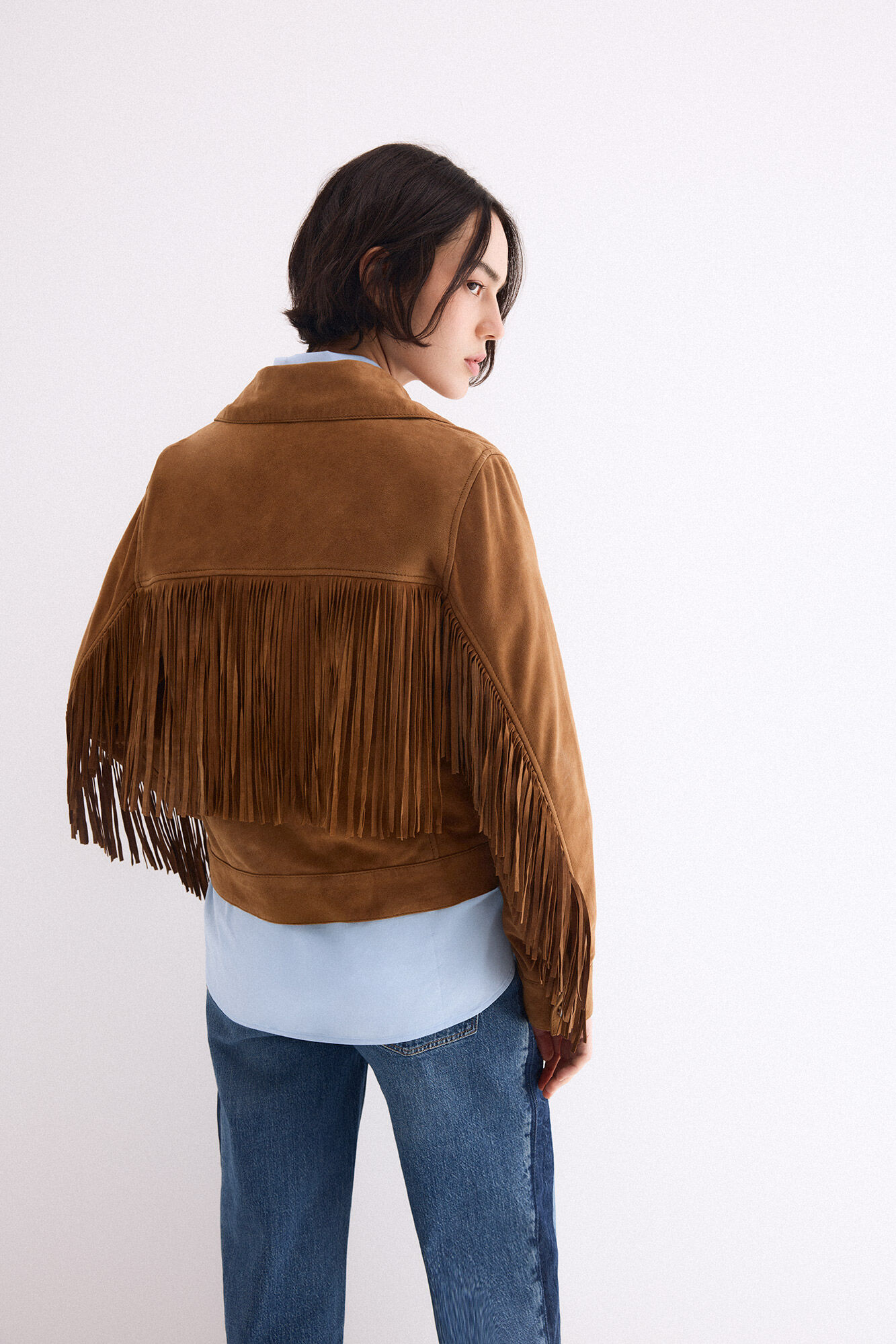 Pedro del Hierro Suede fringed jacket Beige