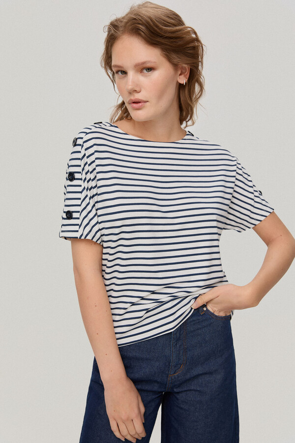Pedro del Hierro Striped T-shirt with buttons Blue