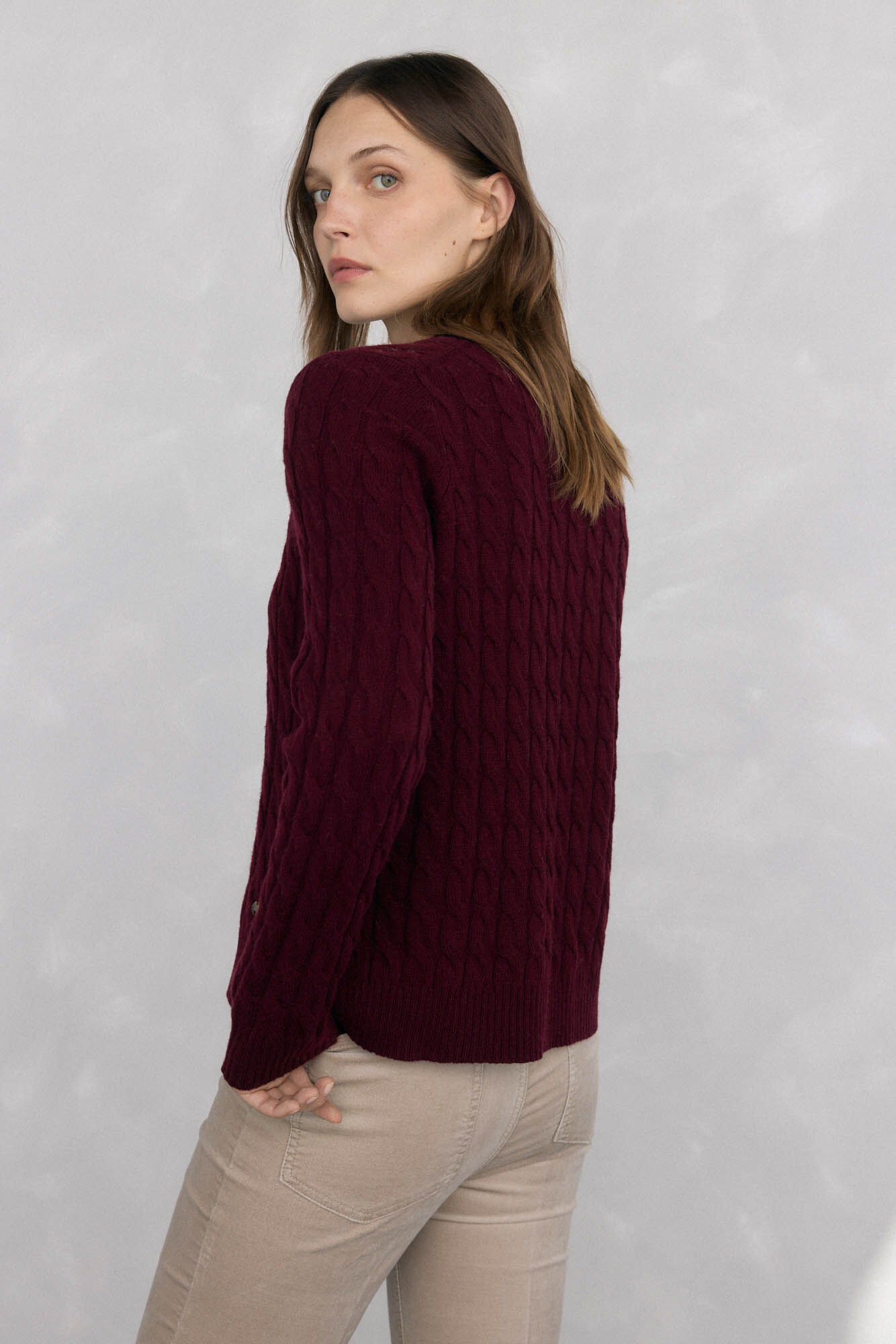 Pedro del Hierro Su&eacute;ter de oitos de l&atilde; merino Bordeaux