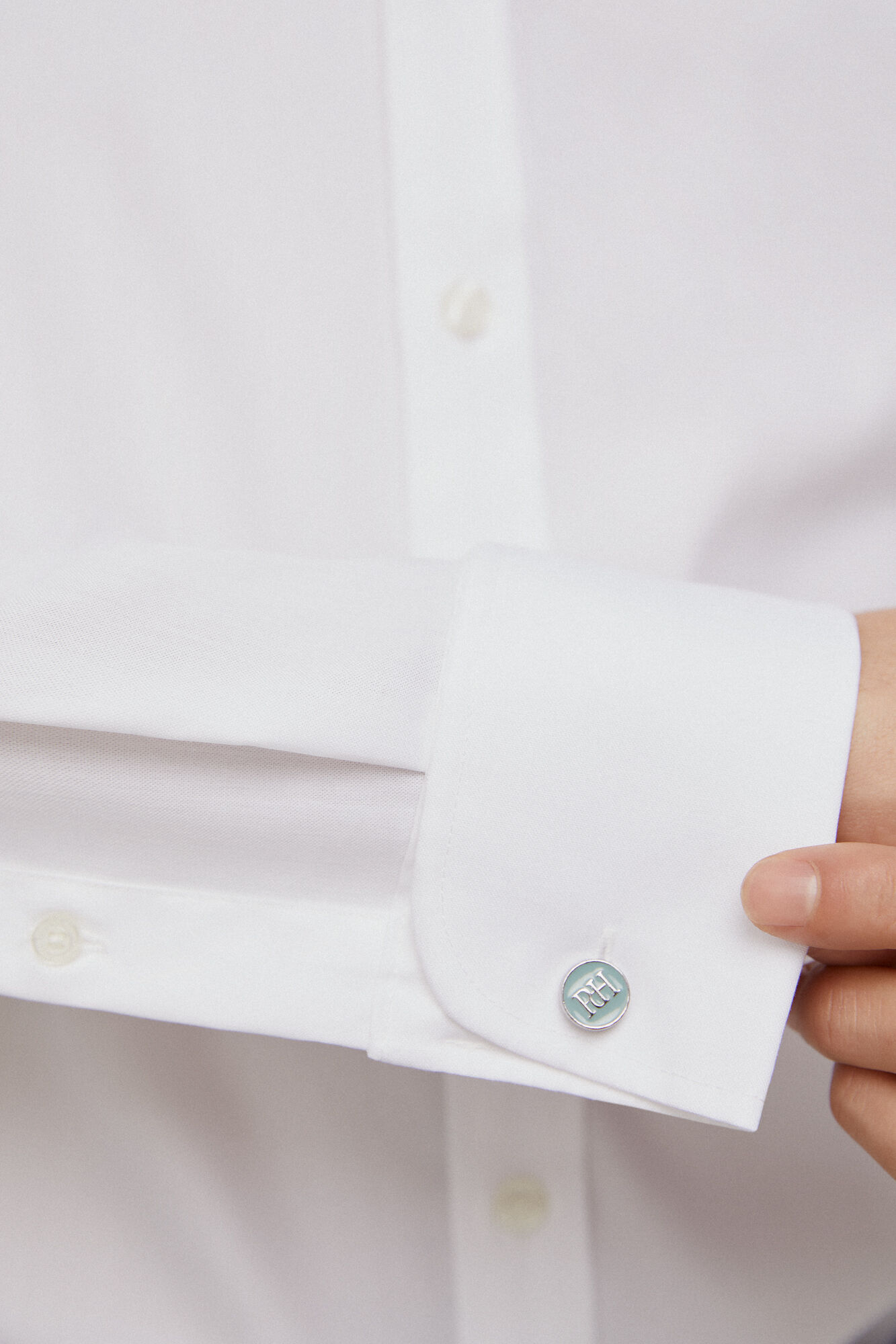 Pedro del Hierro Plain structured cuff link dress shirt, non-iron + stain-resistant White
