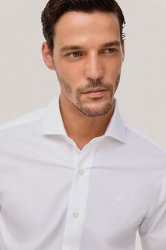 Pedro del Hierro Camisa vestir lisa slim facil plancha Branco