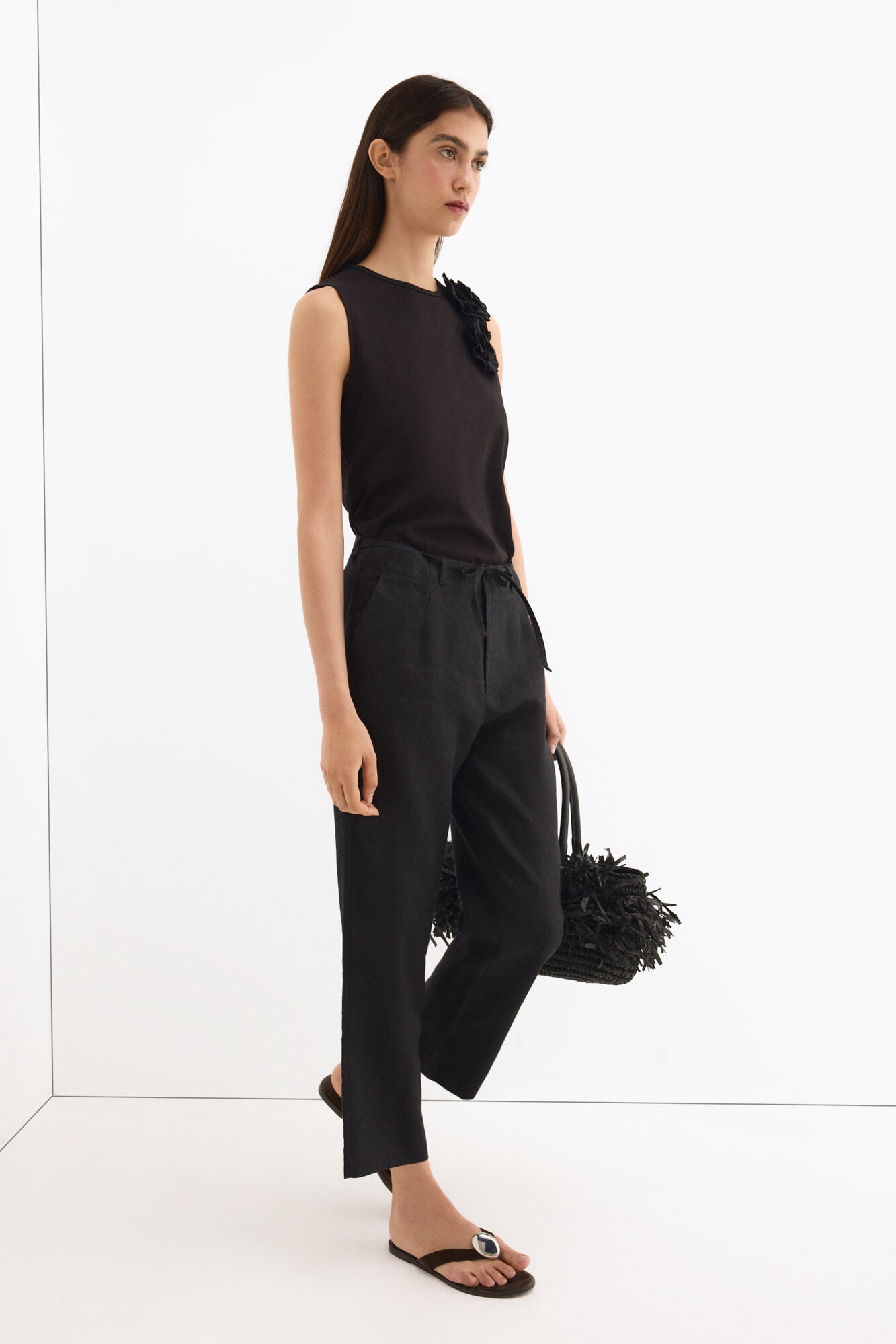 Pedro del Hierro Sleeveless T-shirt with shoulder appliqu&eacute; Black