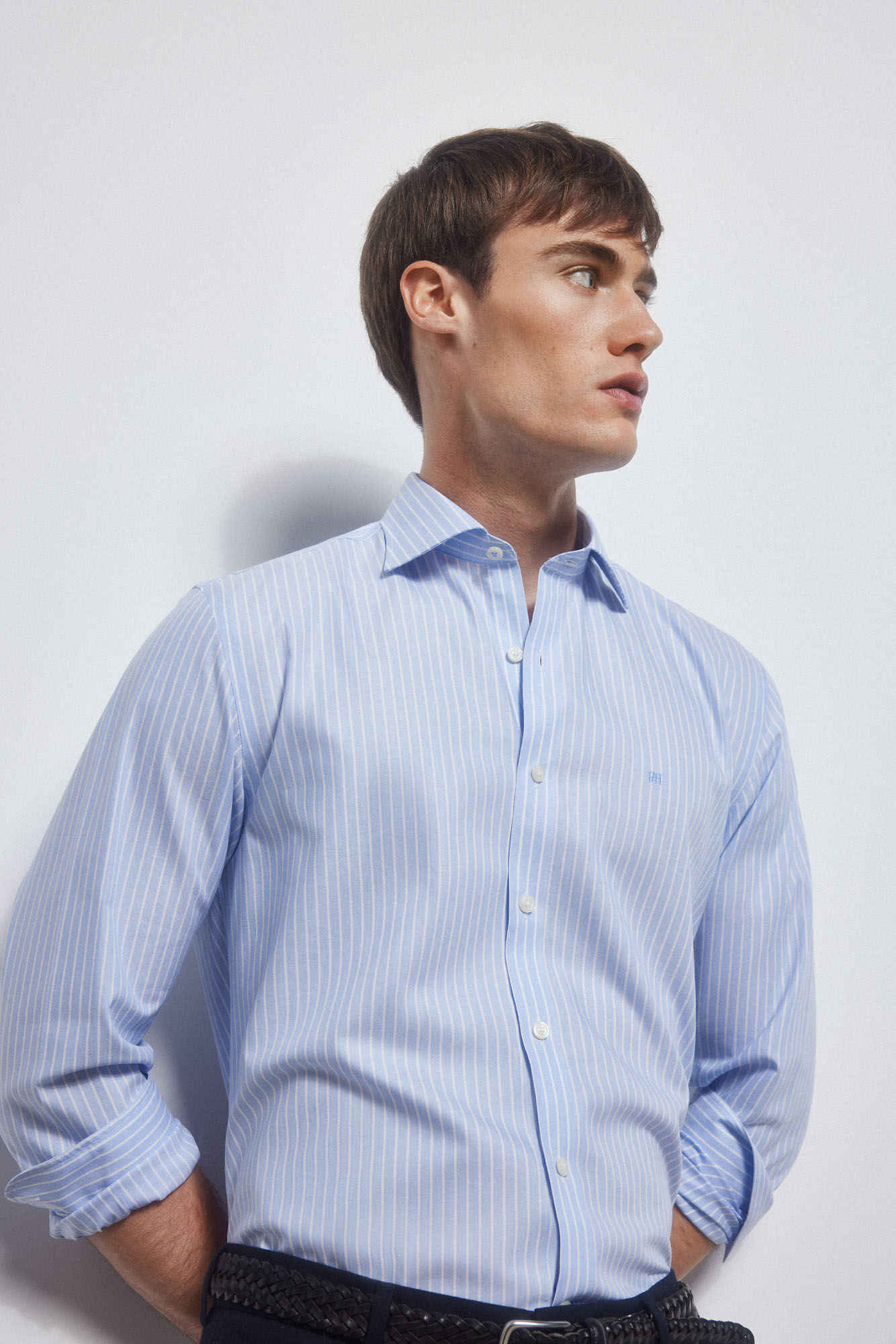 Pedro del Hierro Striped dress shirt, non-iron + anti-stain Blue