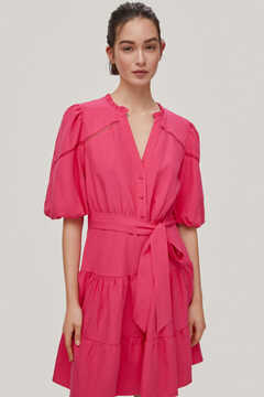 Pedro del Hierro Dress with tiered skirt and puffed sleeves Pink