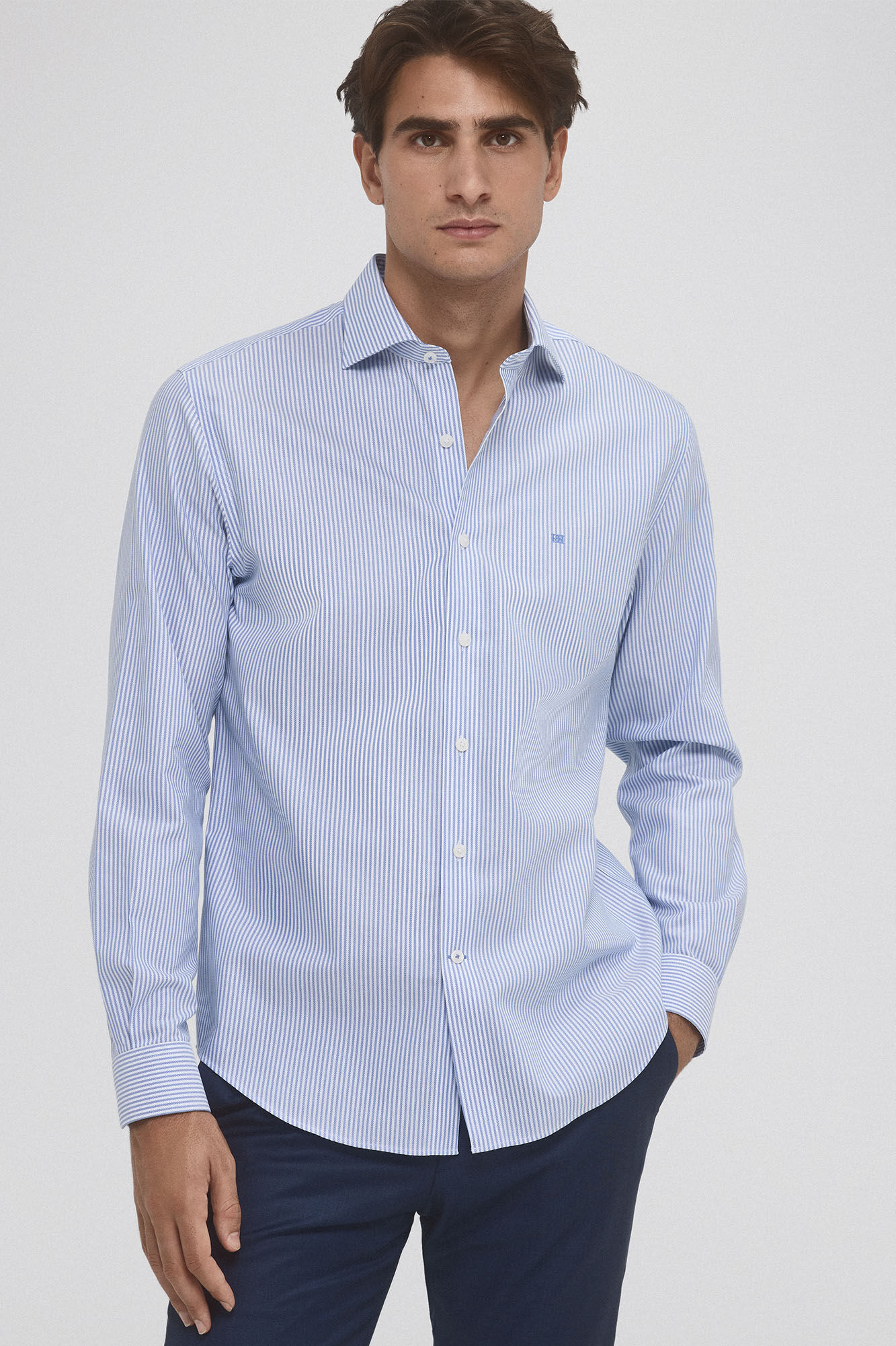 Pedro del Hierro Striped dress shirt, non-iron + anti-stain Blue