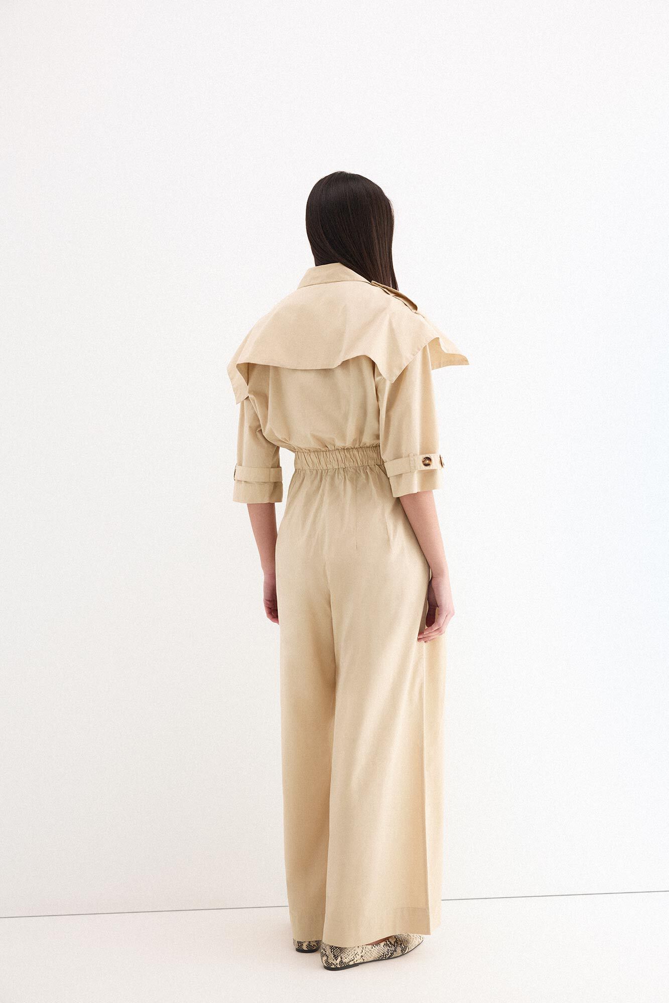 Pedro del Hierro Wide leg trench style jumpsuit Beige