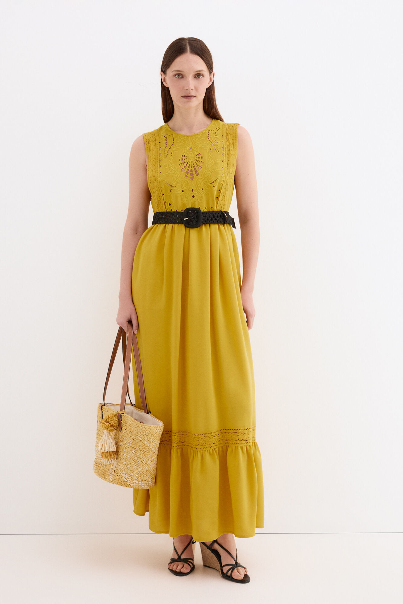 Pedro del Hierro Embroidered romantic dress Yellow