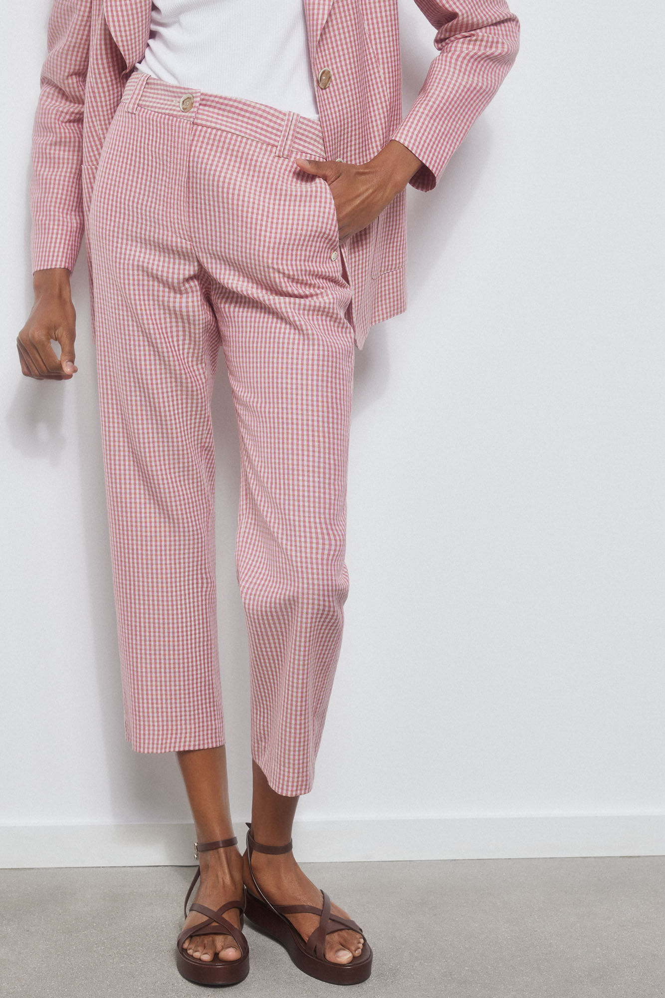 Pedro del Hierro Pantalon recto vichy Rosa