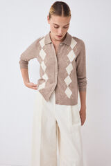 Pedro del Hierro Diamond intarsia polo neck jacket Brown
