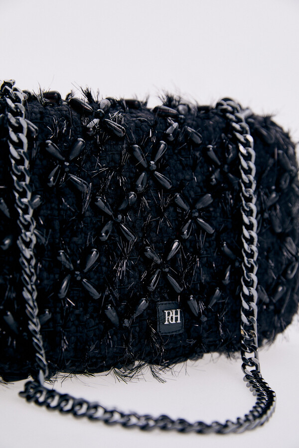 Pedro del Hierro Black fabric bag with chains Black