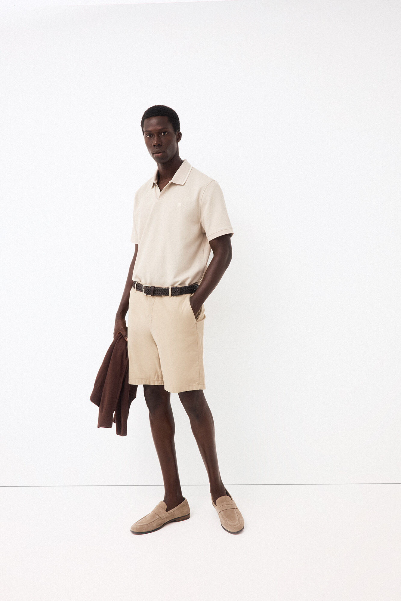 Pedro del Hierro Structured open neck polo shirt Beige