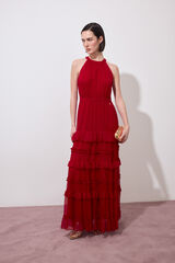 Pedro del Hierro Long halterneck ruffle dress Red