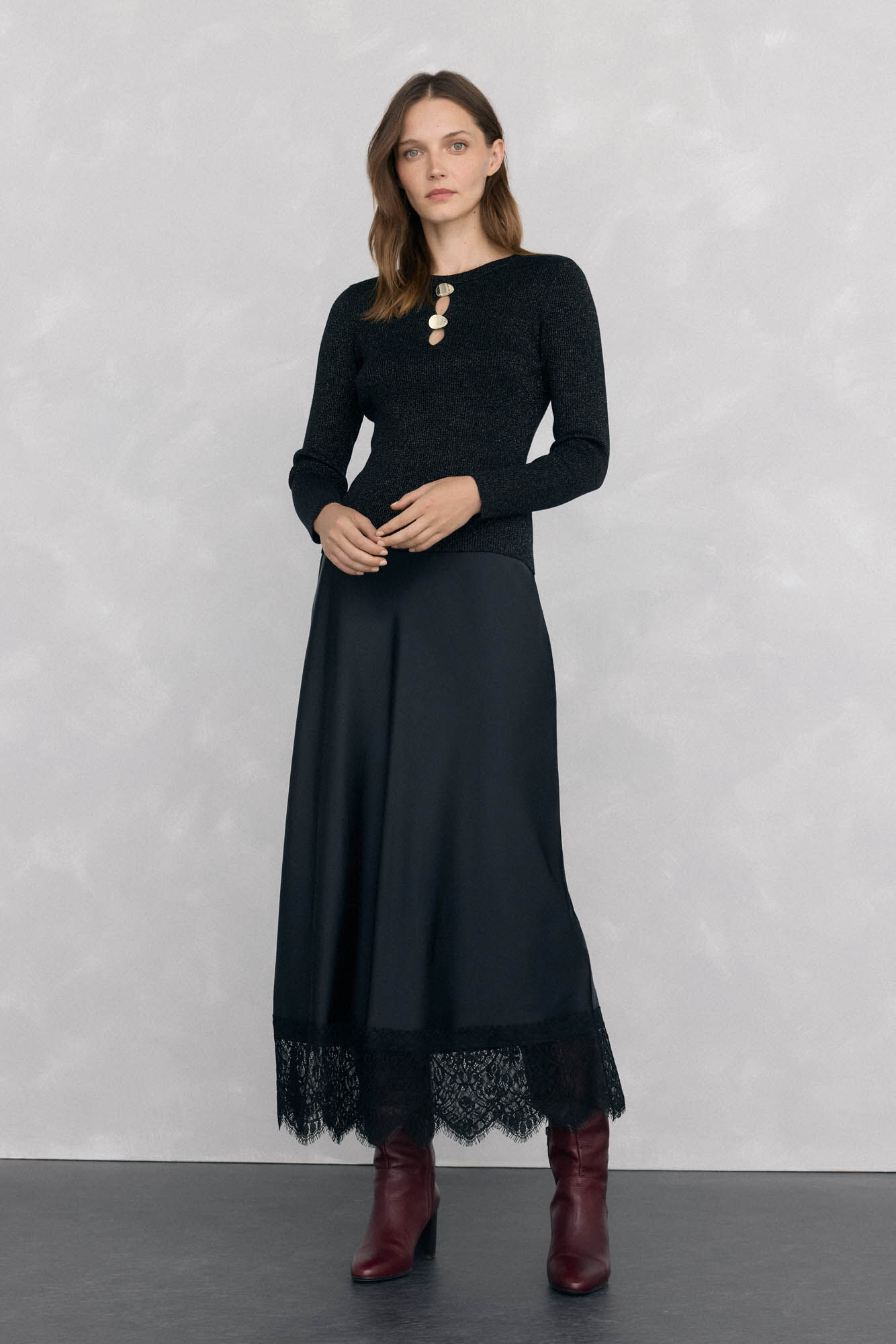 Pedro del Hierro Shiny jersey-knit top with openings Black