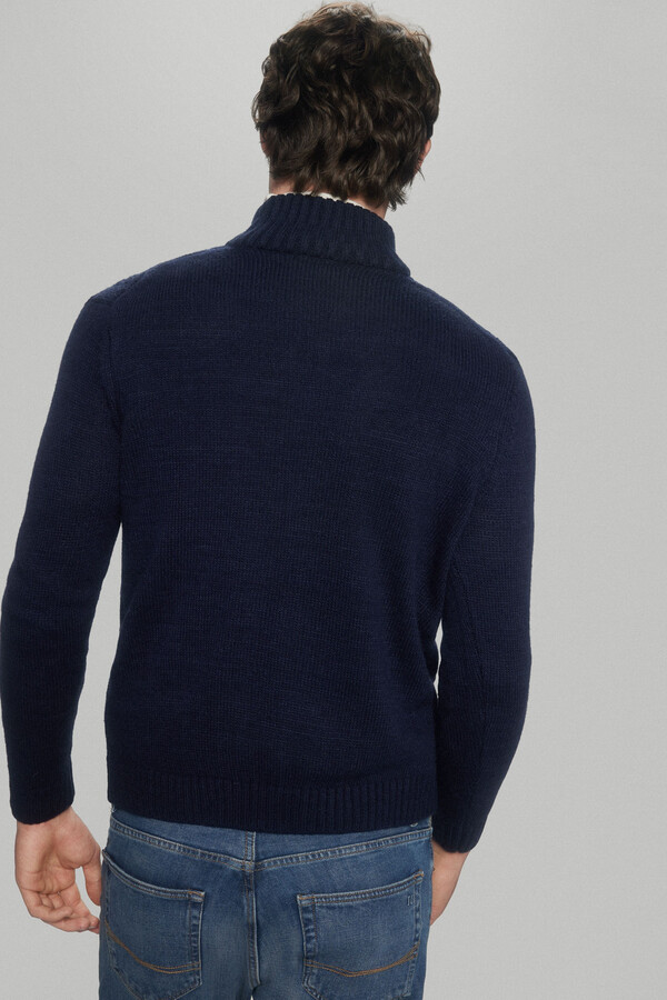Pedro del Hierro Cable knit wool zip-up cardigan Blue