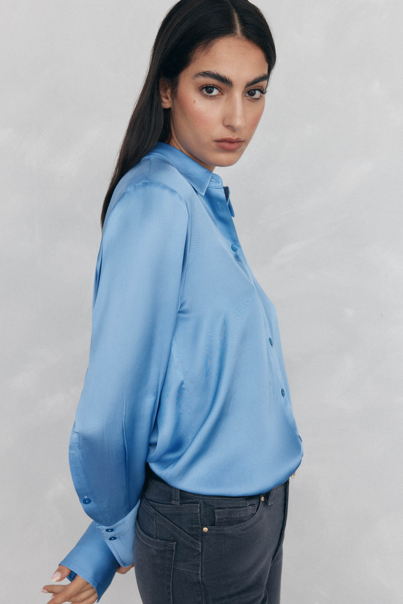 Pedro del Hierro Camisa sat&eacute;n lisa Azul